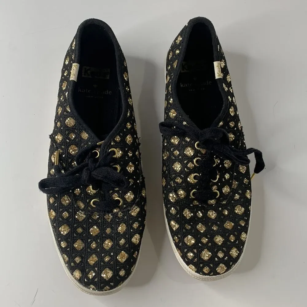 Keds by Kate Spade black woven gold glitter sneakers - Picture 2 of 10
